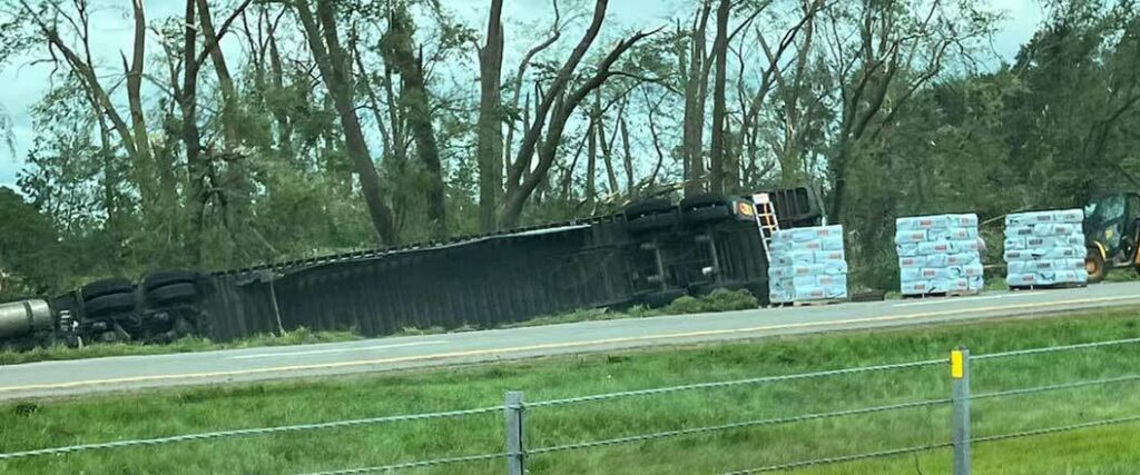 An overturned semi truck.