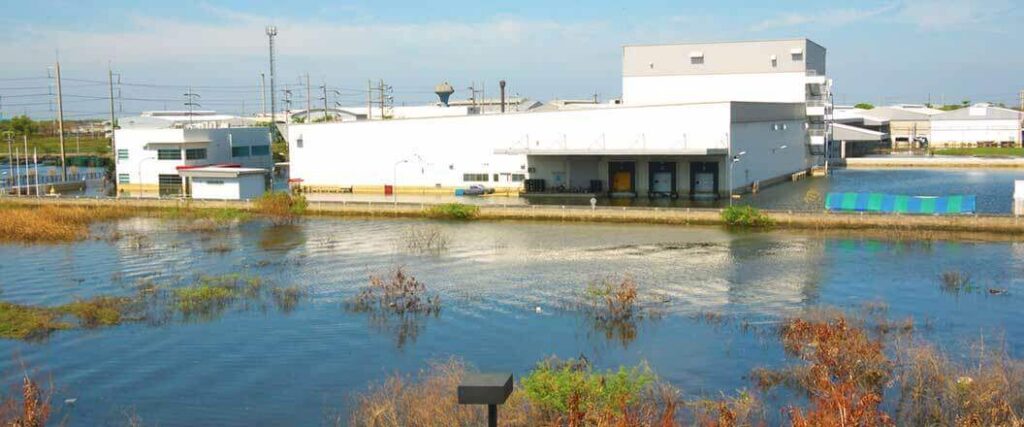 A flooded warehouse.