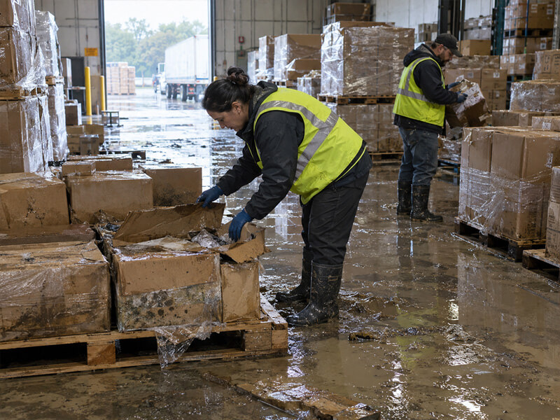 Image showing warehouse workers checking freight for contamination.